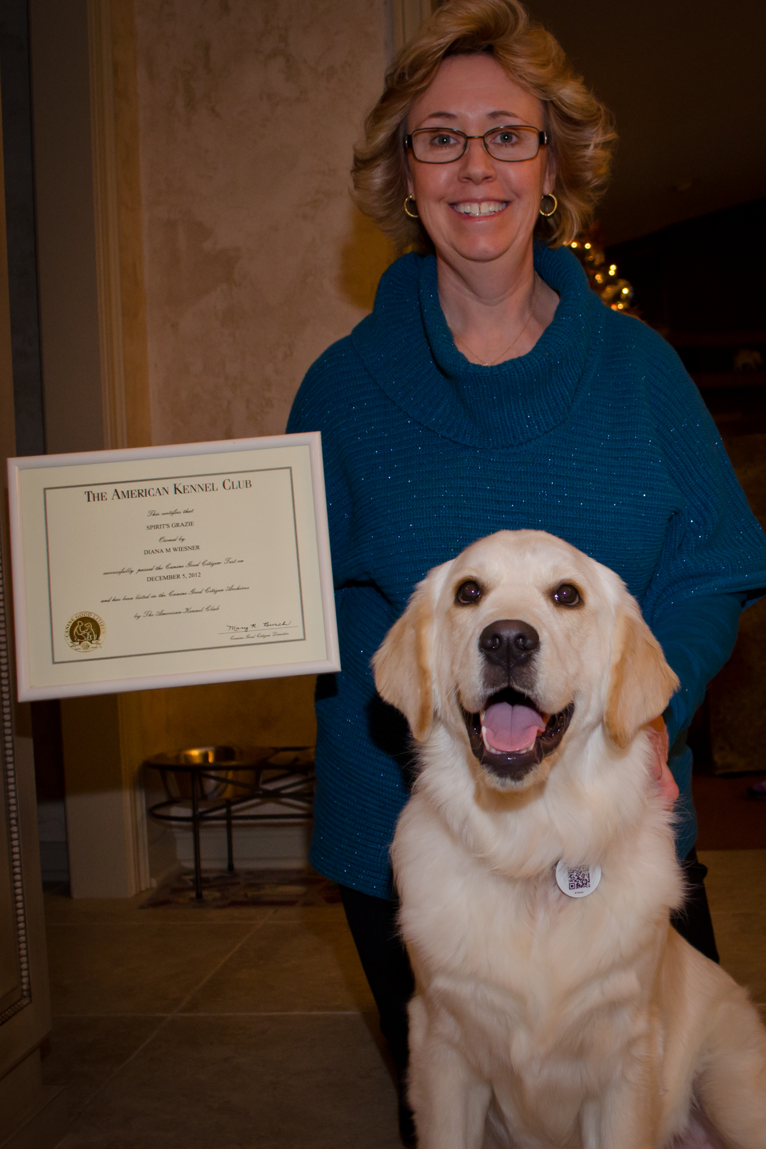 Bella with her CGC certificate